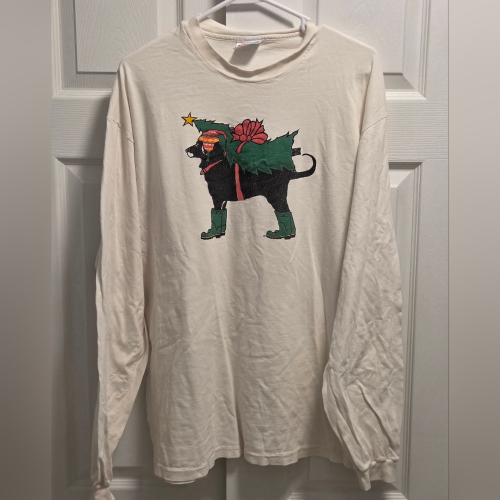 Vintage 1993 The Black Dog Christmas Longsleeve Graphic Tee Size XL 90s 1990s